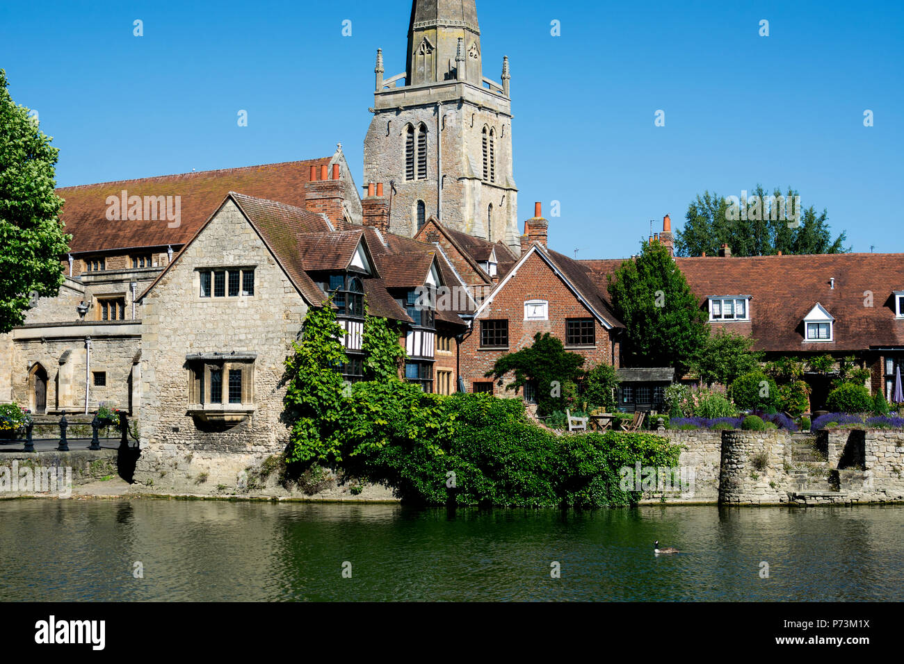 View across River Thames towards St. Helen`s Church, Abingdon-on-Thames, Oxfordshire, England, UK Stock Photo